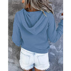 Button-Placket Drawstring Hooded Sweatshirt
