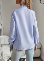 Striped Ruffle-Front Button-Up Shirt