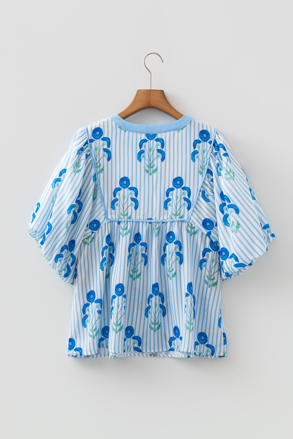 Floral Tie-Neck Puff-Sleeve Blouse