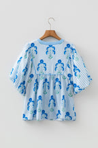 Floral Tie-Neck Puff-Sleeve Blouse