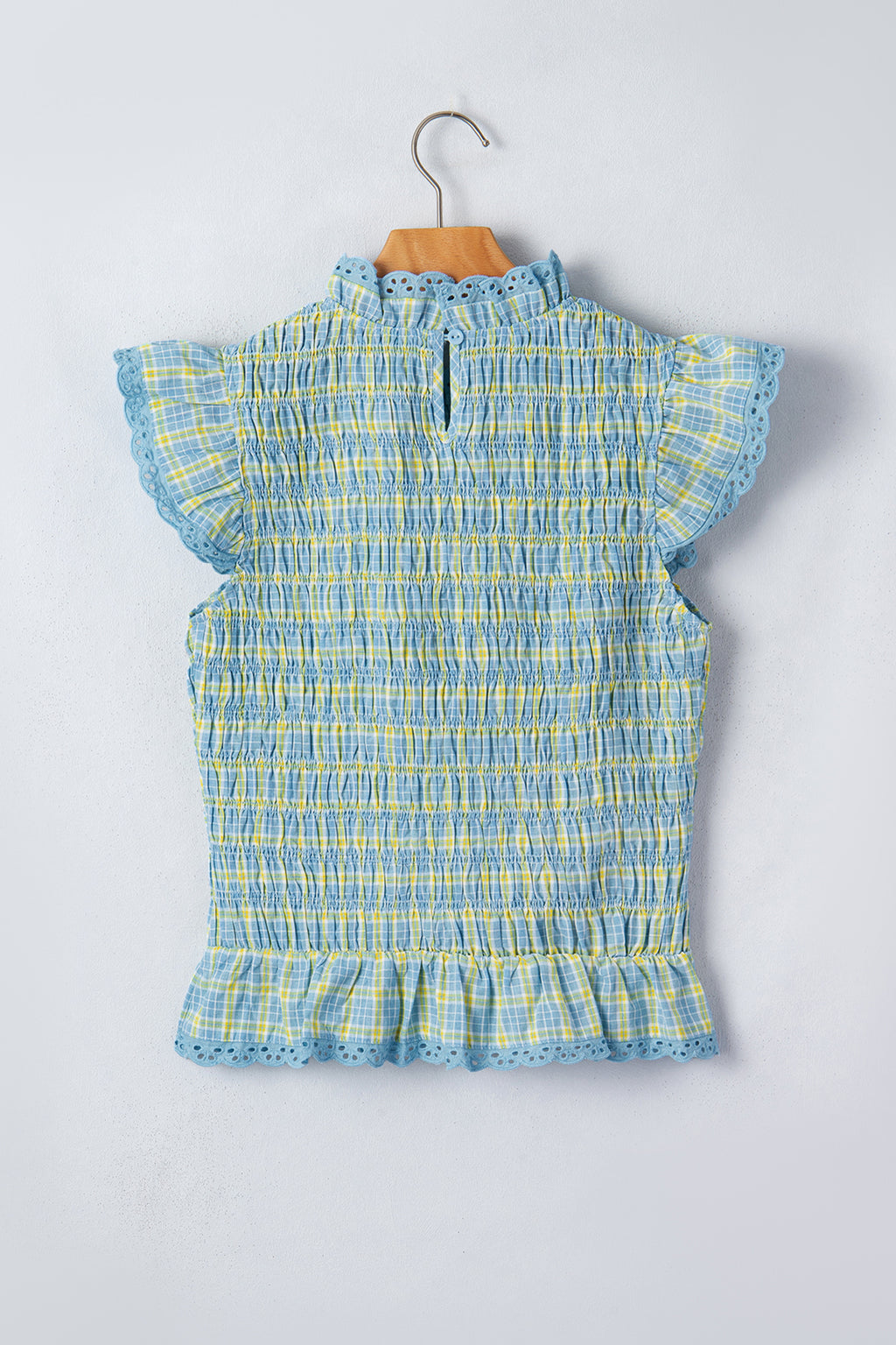 Gingham Smocked Lace-Trim Tank Top