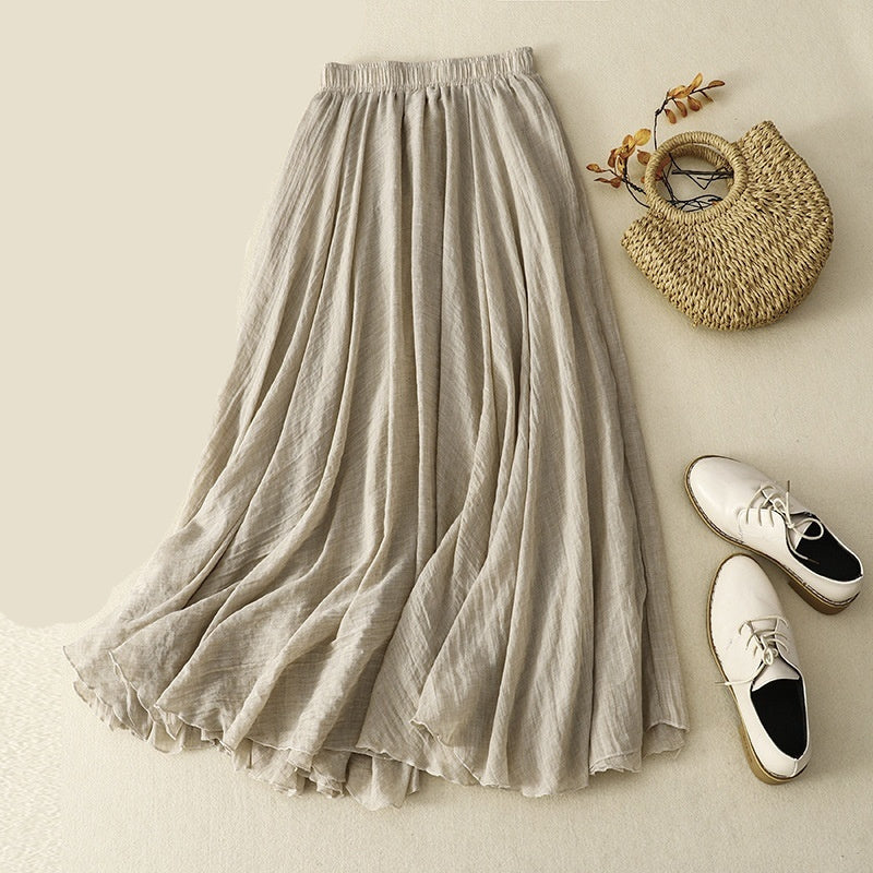 Double-Layer Ruffle Elastic-Waist Maxi Skirt