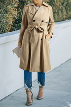 Lapel-Collar Waist-Tie Long Coat