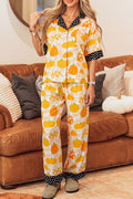 Pumpkin Print Short-Sleeve Lounge Set