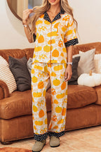 Pumpkin Print Short-Sleeve Lounge Set