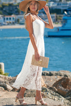 Floral Lace Overlay Tie-Strap Maxi Dress