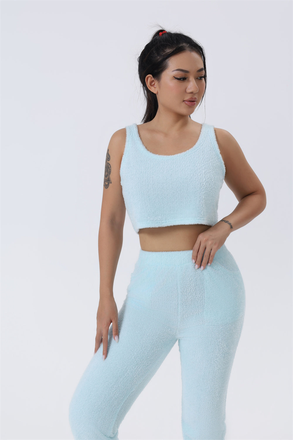 Fluffy Knit Wide-Leg Pants 3-Piece Pajama Set