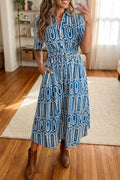 Geometric Print Drawstring Shirt Dress