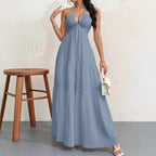 Backless Halter Tiered Maxi Dress