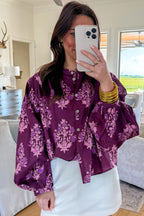 Floral Button-Front Puff-Sleeve Shirt