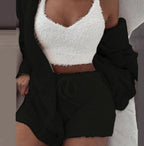 Fluffy Knit Shorts 3-Piece Pajama Set