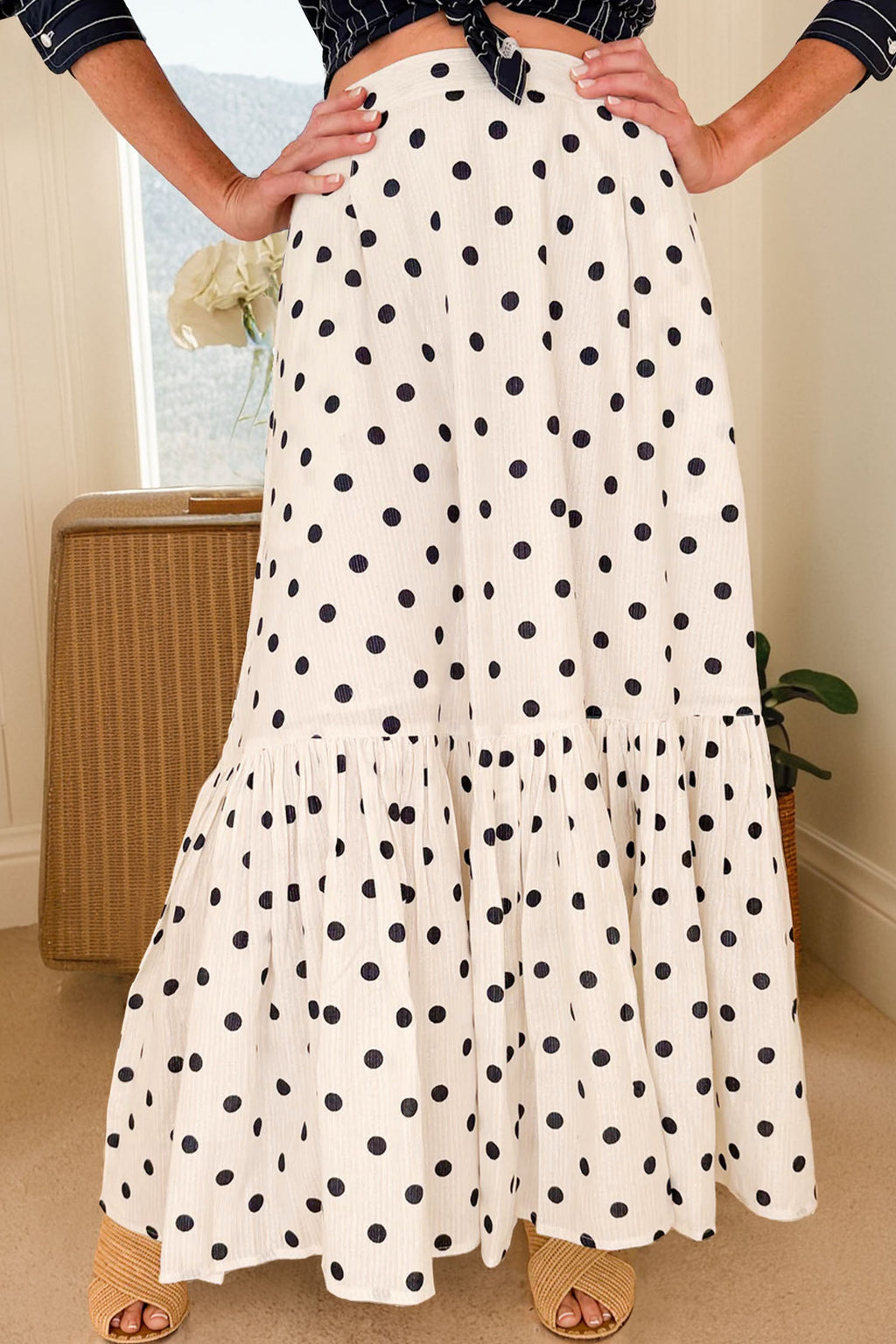 Polka Dot Split-Hem Maxi Skirt