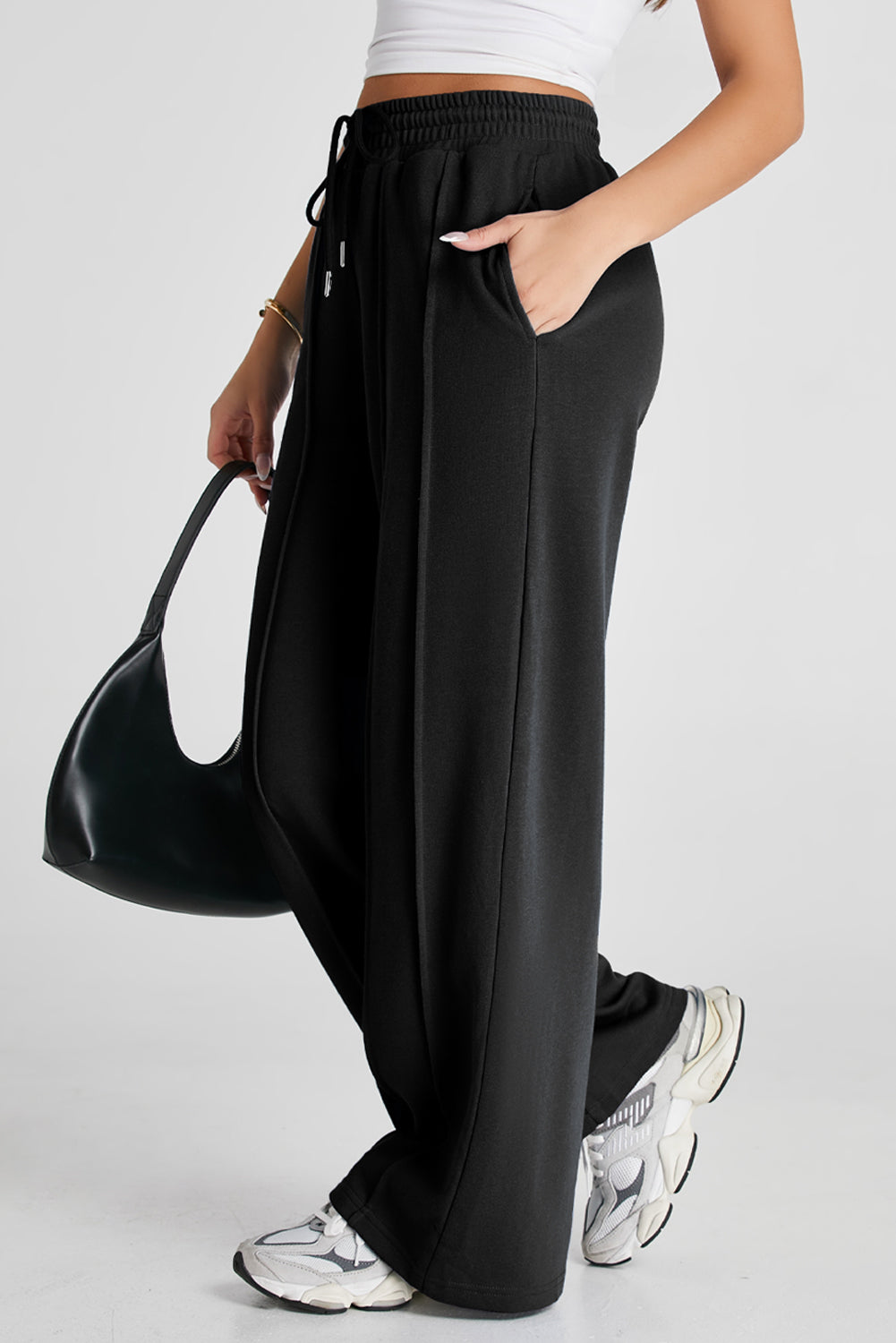 Seamed High-Waist Wide-Leg Sweatpants