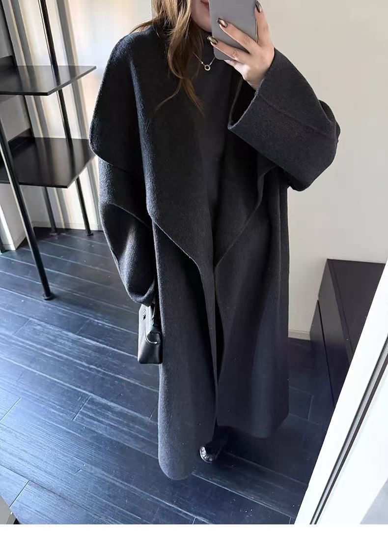 Double-Faced Wool Notch-Lapel Long Coat
