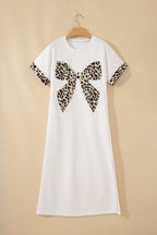 Leopard Bow Short-Sleeve T-Shirt Maxi Dress