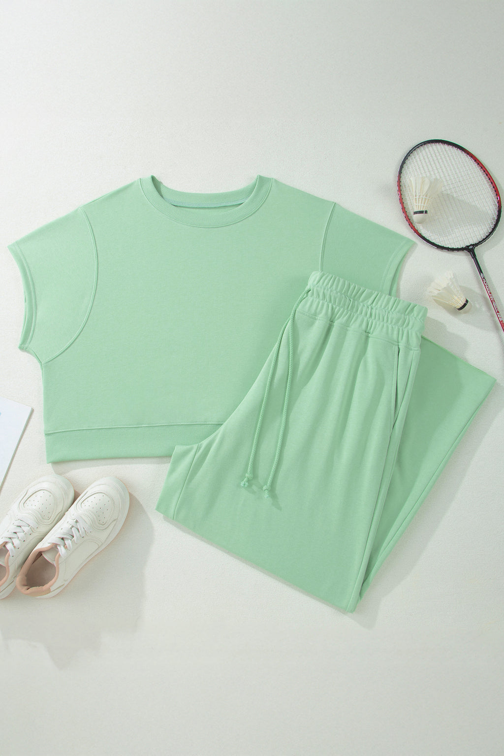 Ribbed-Trim Tee and Drawstring Pants Set