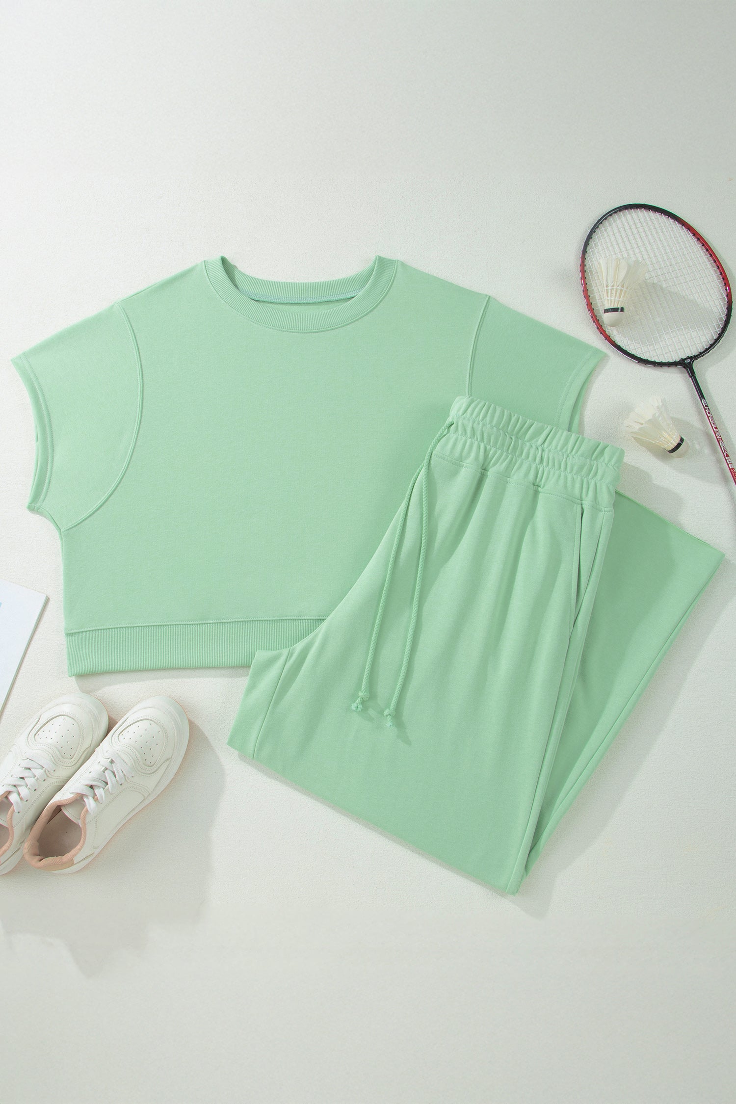 Ribbed-Trim Tee and Drawstring Pants Set