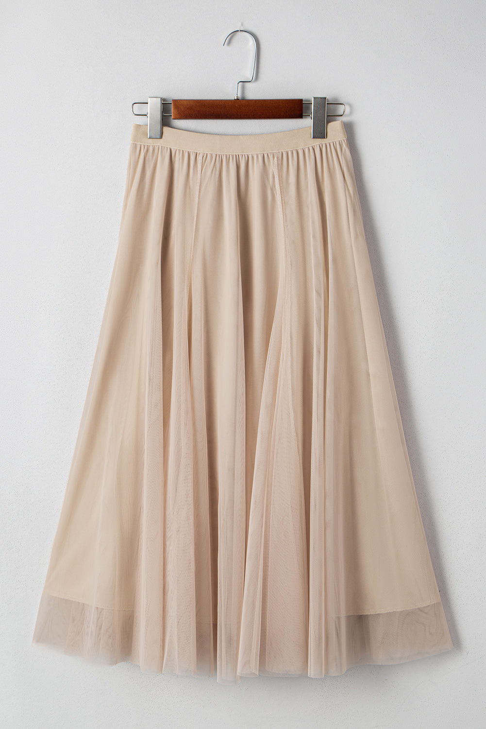 Tulle Overlay Flared Midi Skirt