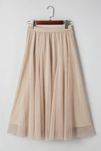 Tulle Overlay Flared Midi Skirt