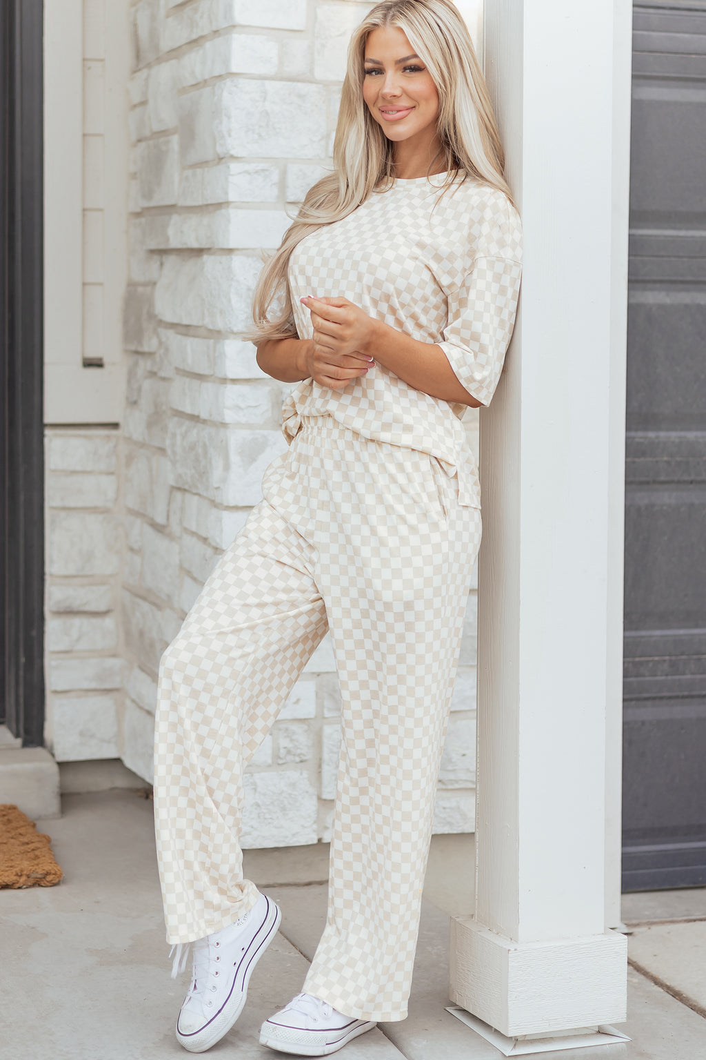 Checkered Half-Sleeve Tee and Lounge Pants Set