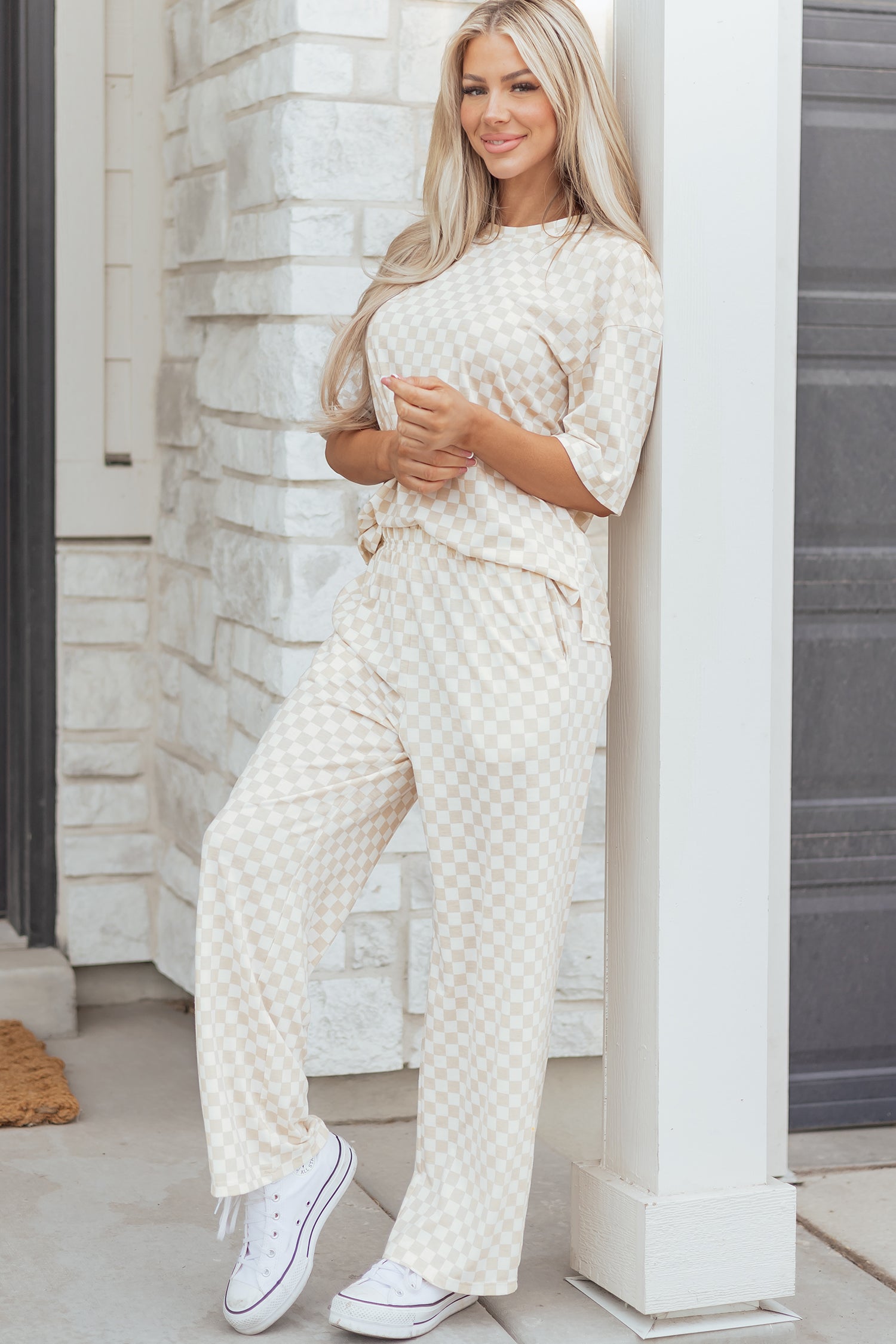 Checkered Half-Sleeve Tee and Lounge Pants Set