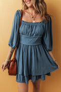 Frilled-Neck Ruched Mini Dress