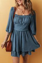 Frilled-Neck Ruched Mini Dress