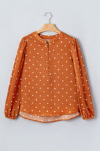 Polka Dot Half-Button V-Neck Blouse