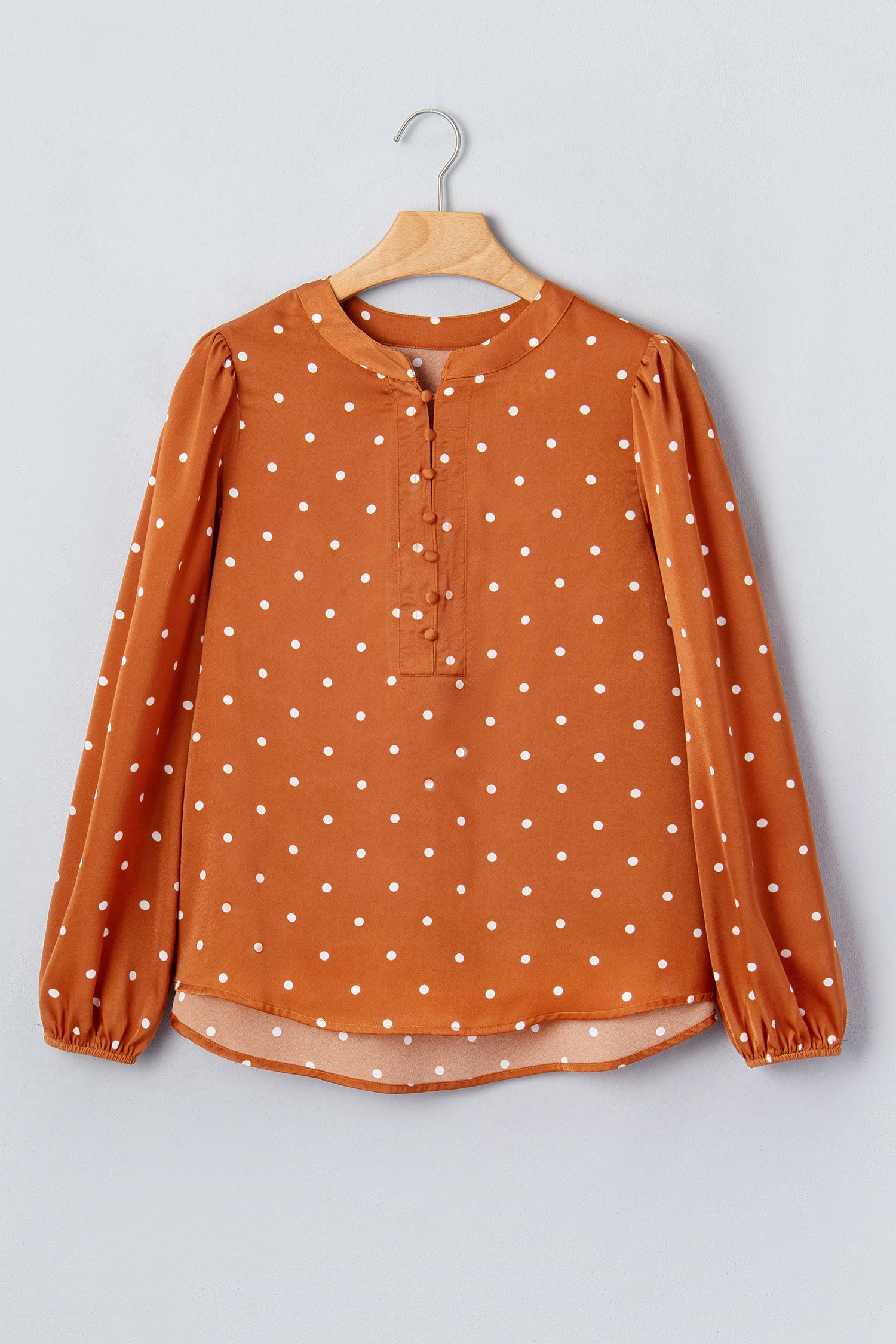 Polka Dot Half-Button V-Neck Blouse