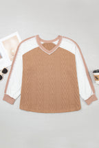 V-Neck Lace Sleeve Patchwork Blouse