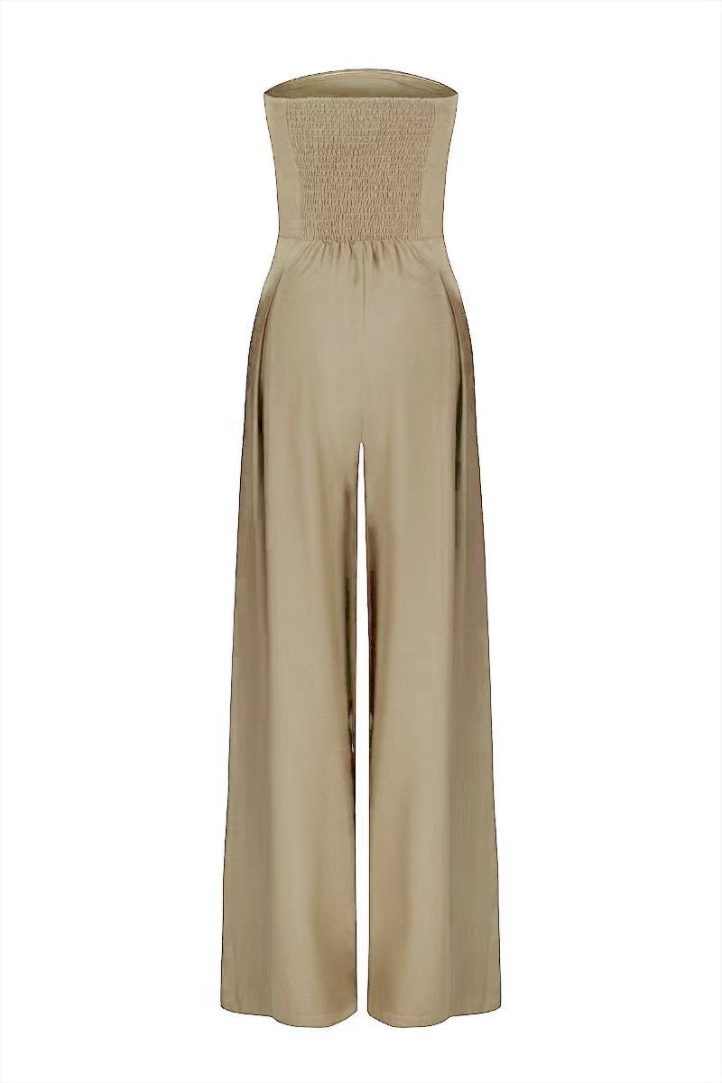 Strapless Pleated Wide-Leg Jumpsuit
