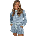 Plaid Long-Sleeve Top and Shorts Two-Piece Set