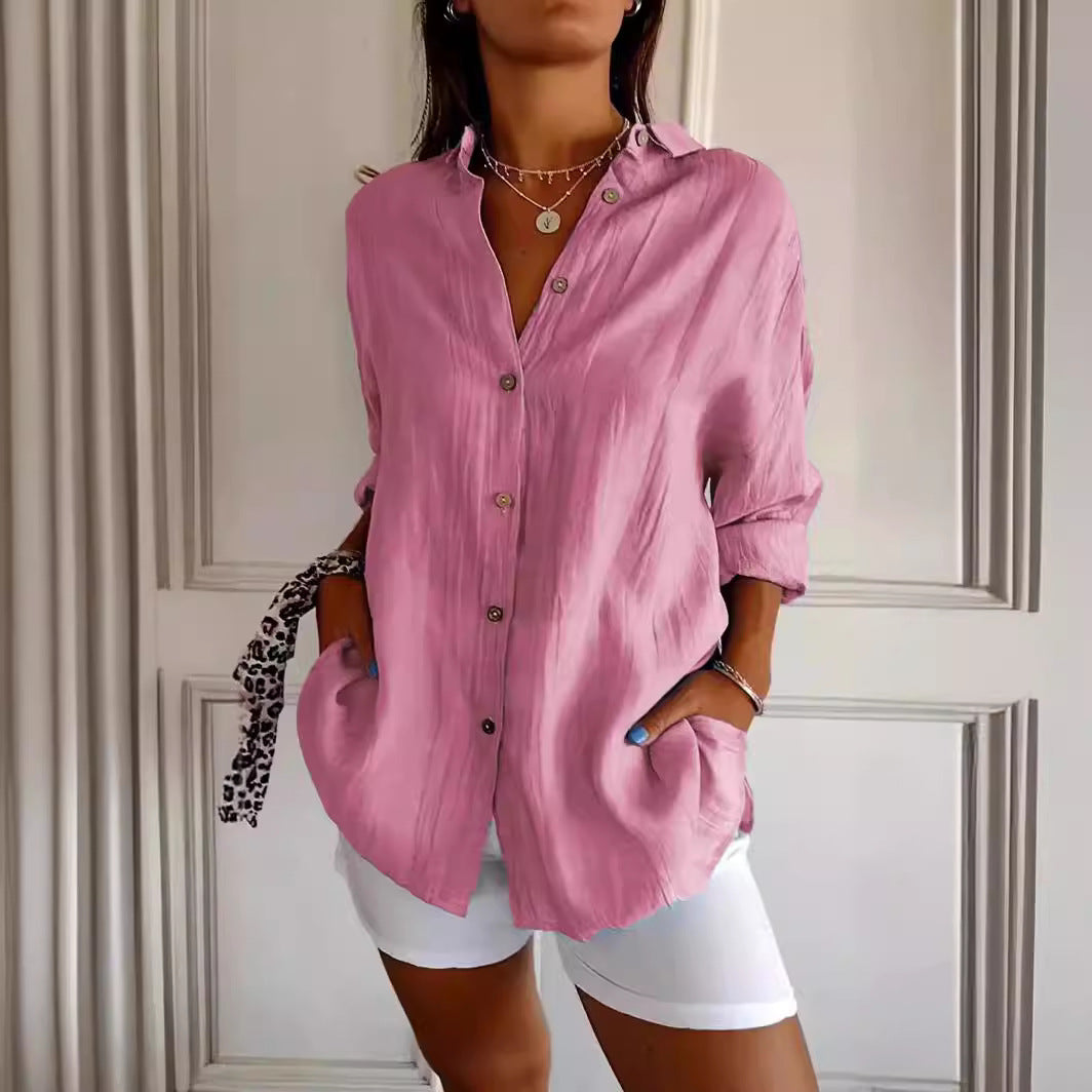 Pleated Long-Sleeve Button-Front Shirt