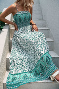 Green Floral Shirred Cami Maxi Dress
