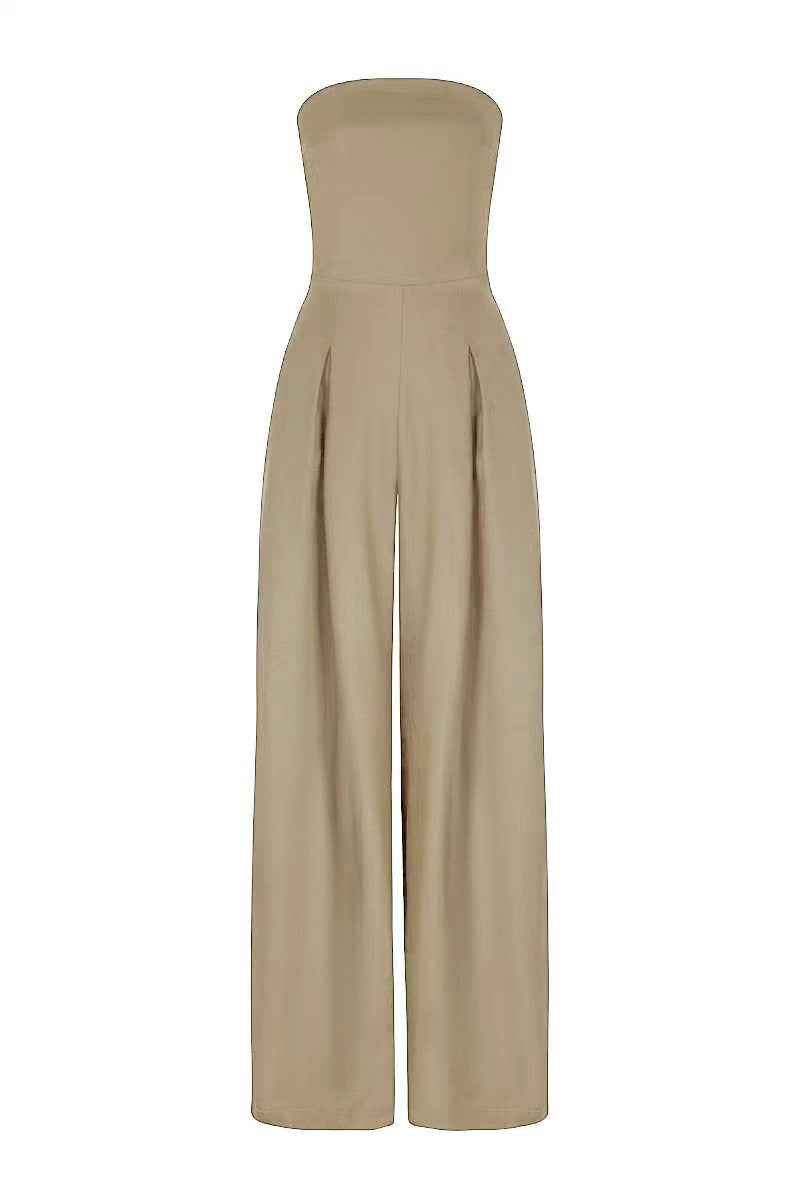 Strapless Pleated Wide-Leg Jumpsuit