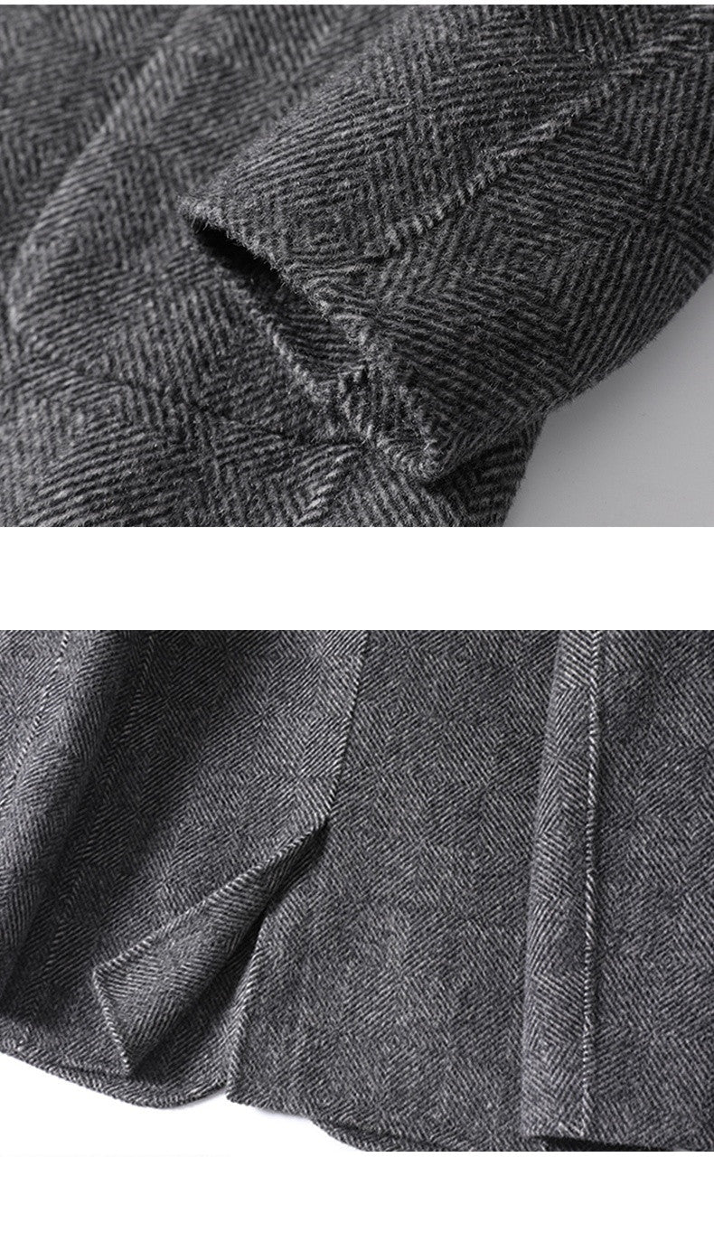 Plaid Wool Notch-Lapel Long Coat
