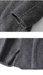 Plaid Wool Notch-Lapel Long Coat