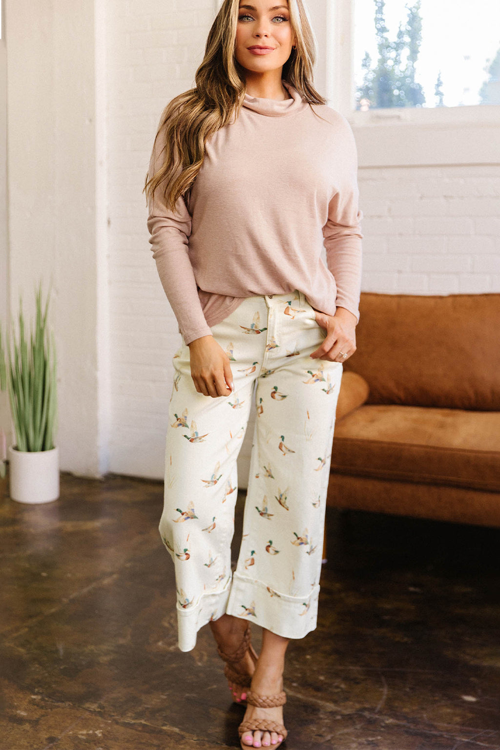 Duck-Print Cuffed-Hem Jeans