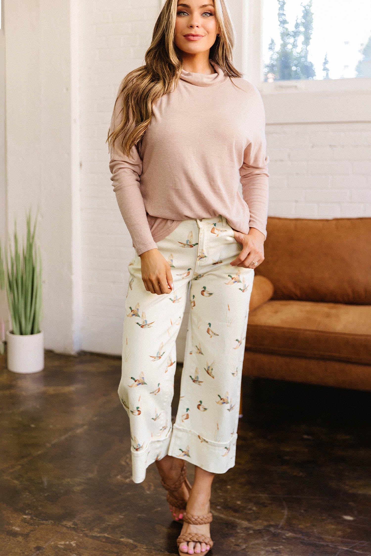 Duck-Print Cuffed-Hem Jeans