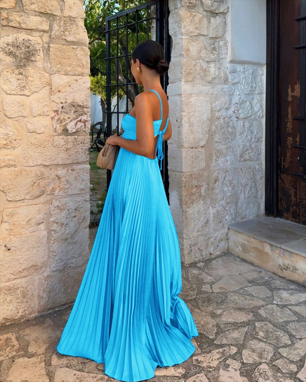 Pleated Cut-Out Halter Maxi Dress