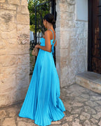 Pleated Cut-Out Halter Maxi Dress