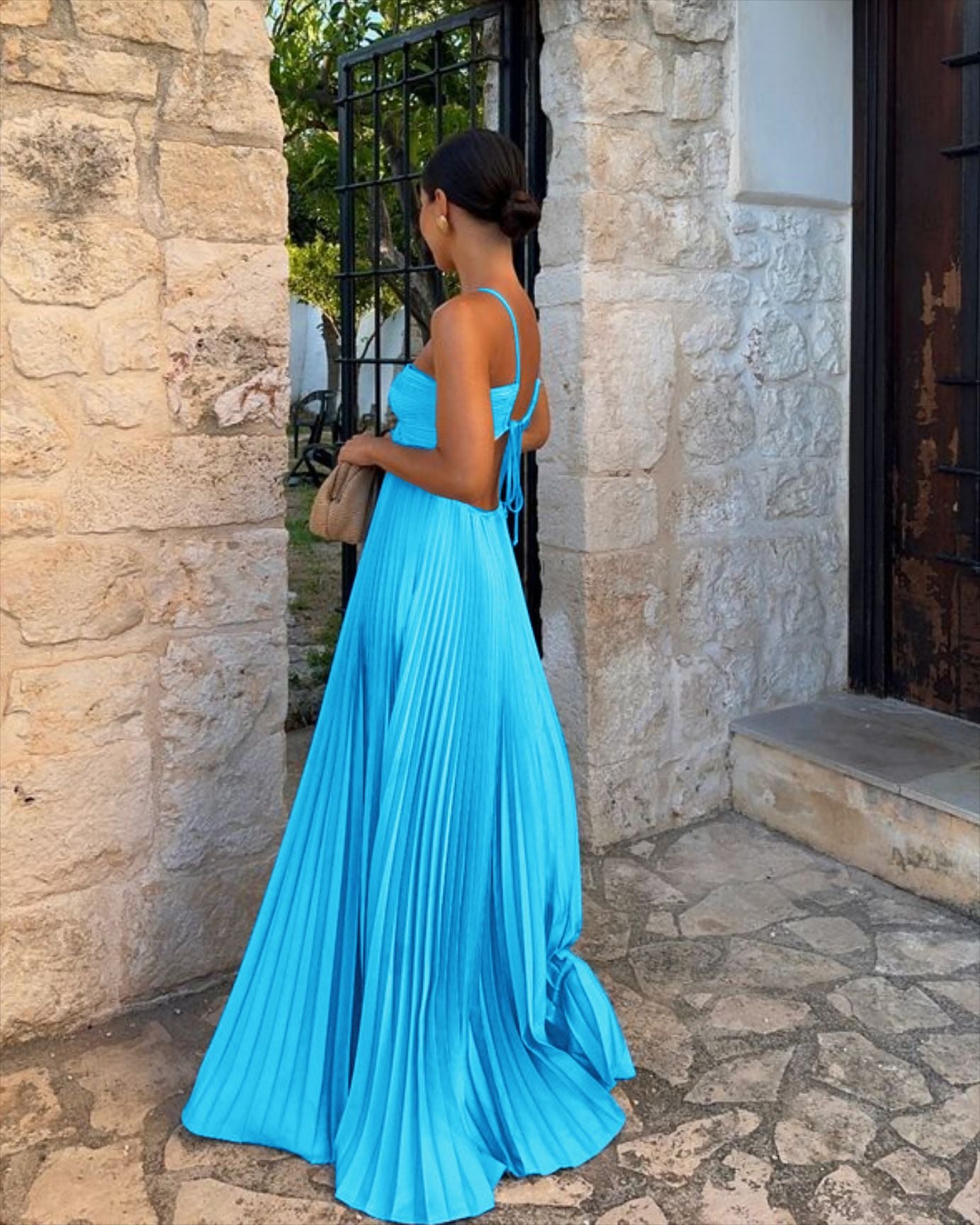 Pleated Cut-Out Halter Maxi Dress