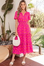 Polka Dot Shirred High-Waist Midi Dress