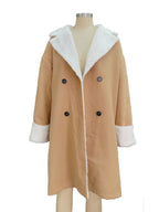 Plush-Trim Double-Breasted Longline Coat