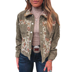 Floral Panel Corduroy Trucker Jacket