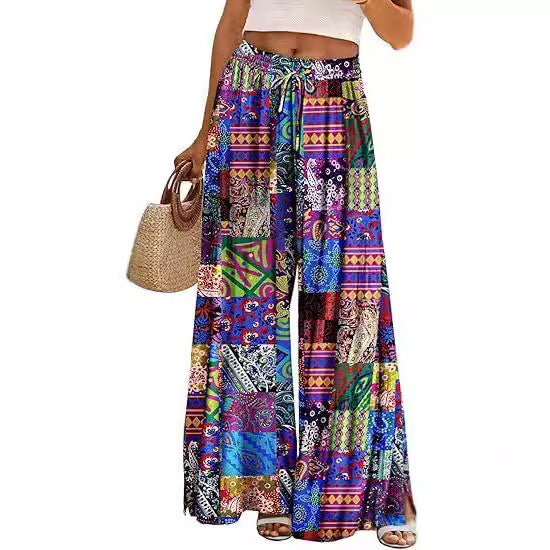 Bohemian Wide-Leg Pants with Pockets