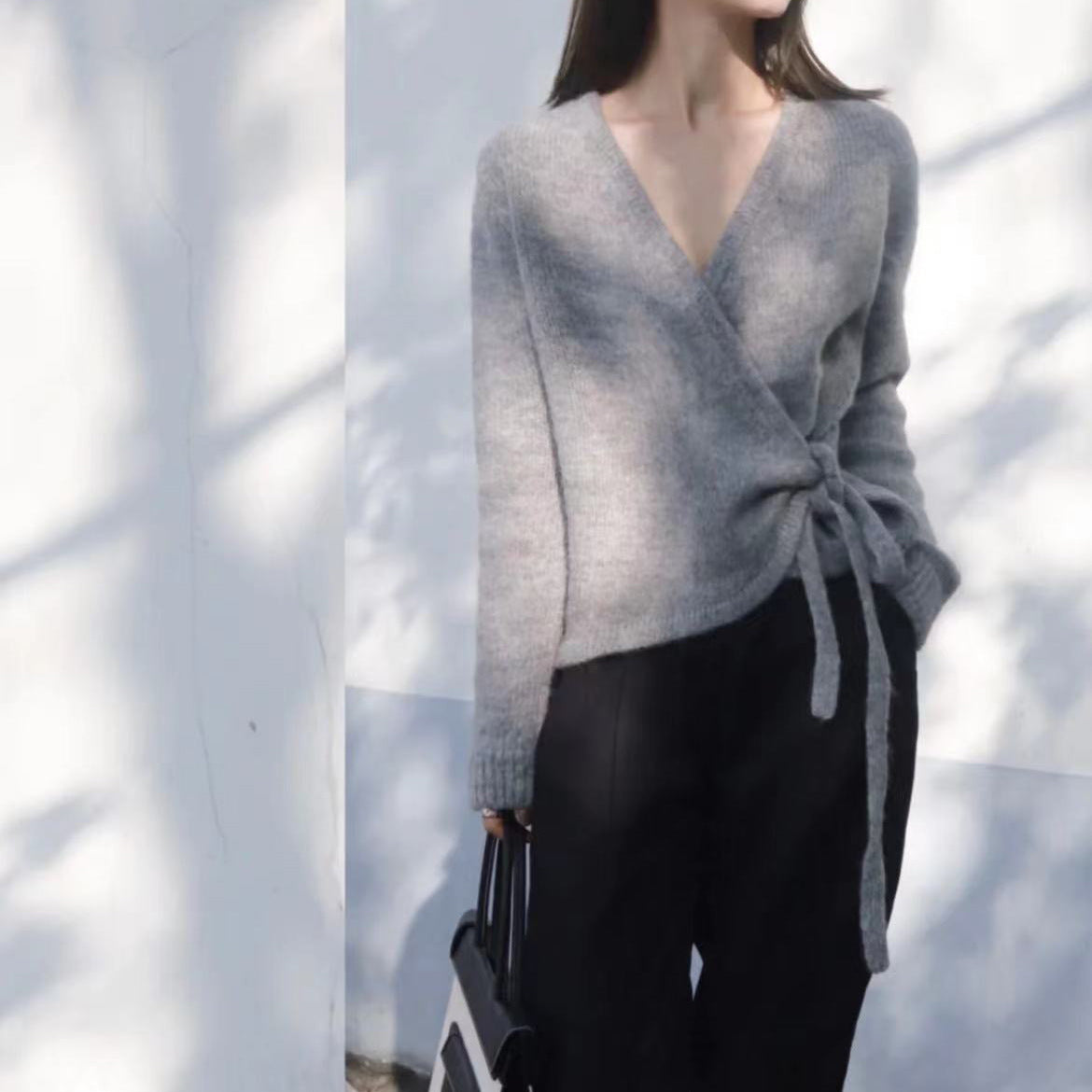 Asymmetric Hem Wool Knit Cardigan