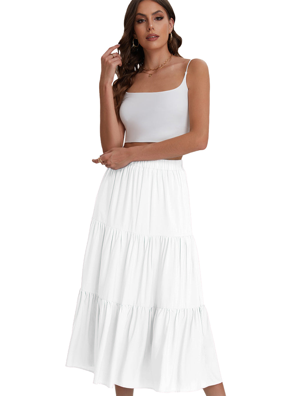 Tiered Drawstring High-Waist Maxi Skirt