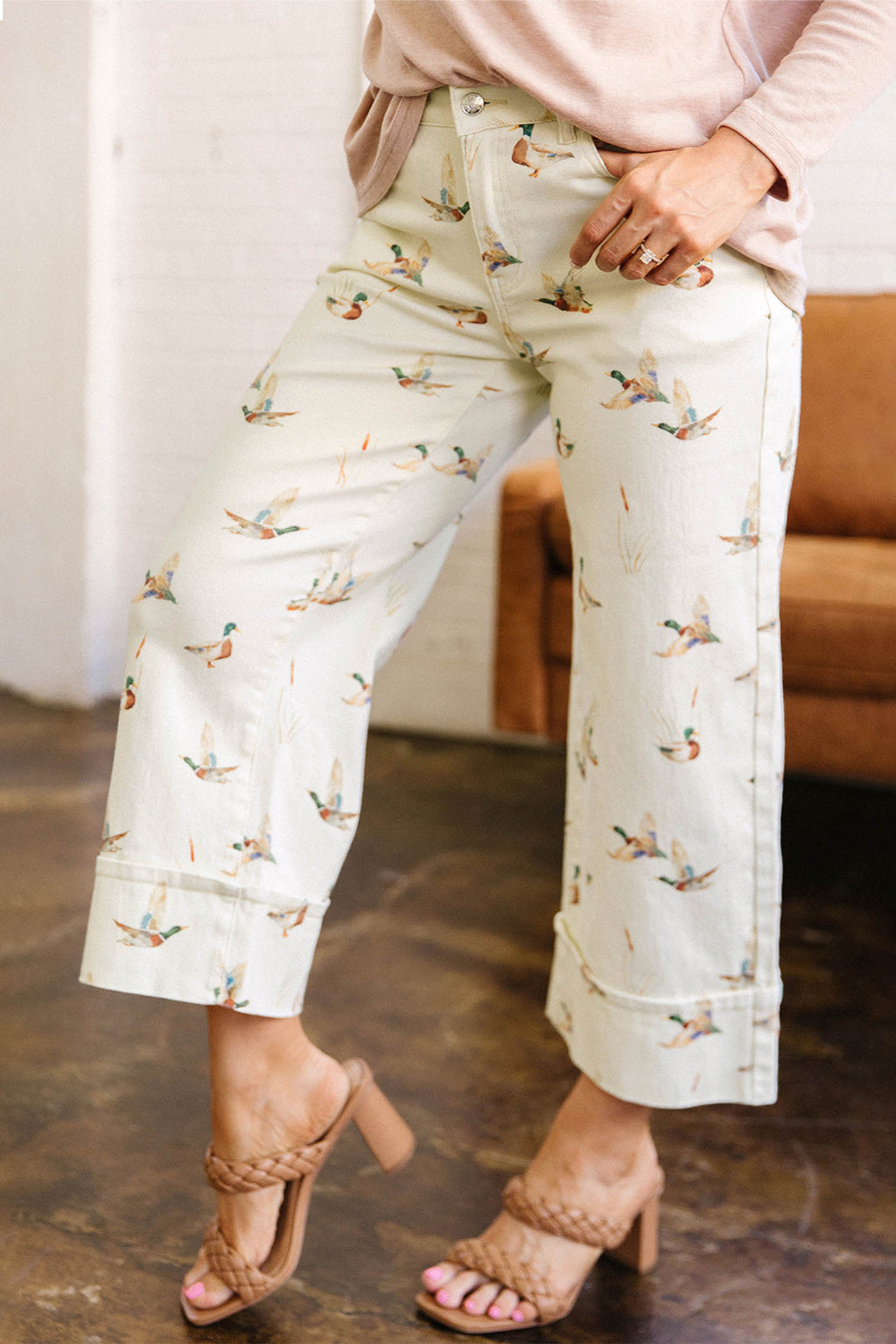 Duck-Print Cuffed-Hem Jeans