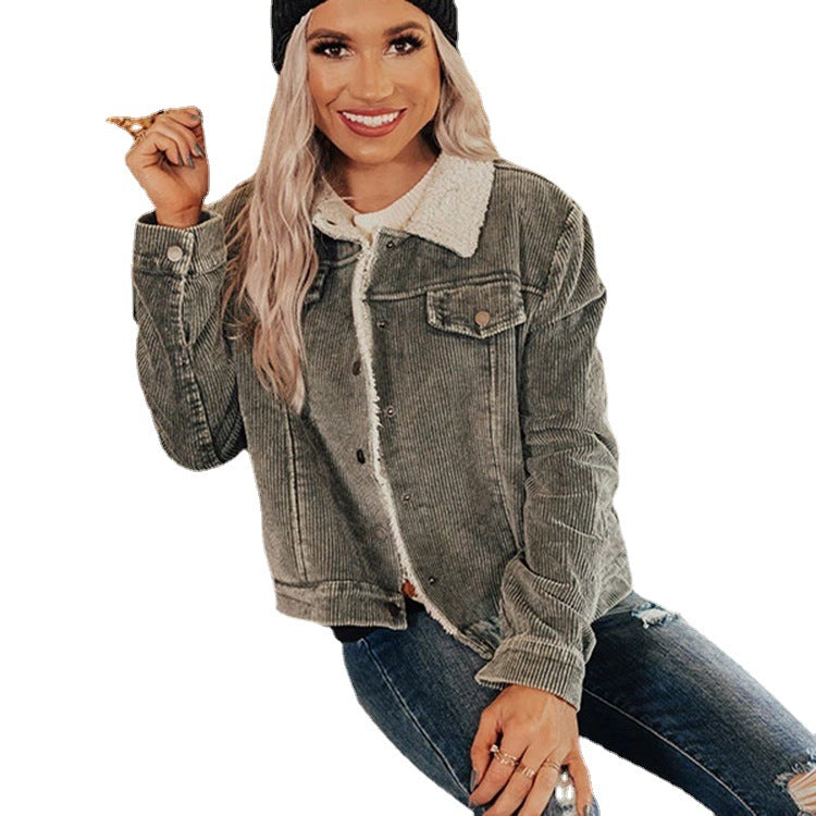Sherpa-Collar Corduroy Trucker Jacket